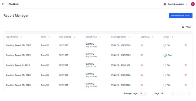 The Report Manager view shows